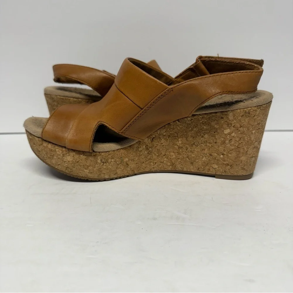 Clarks Collection Brown Tan Annadel Wedge Sandal Cork Heel Size 7